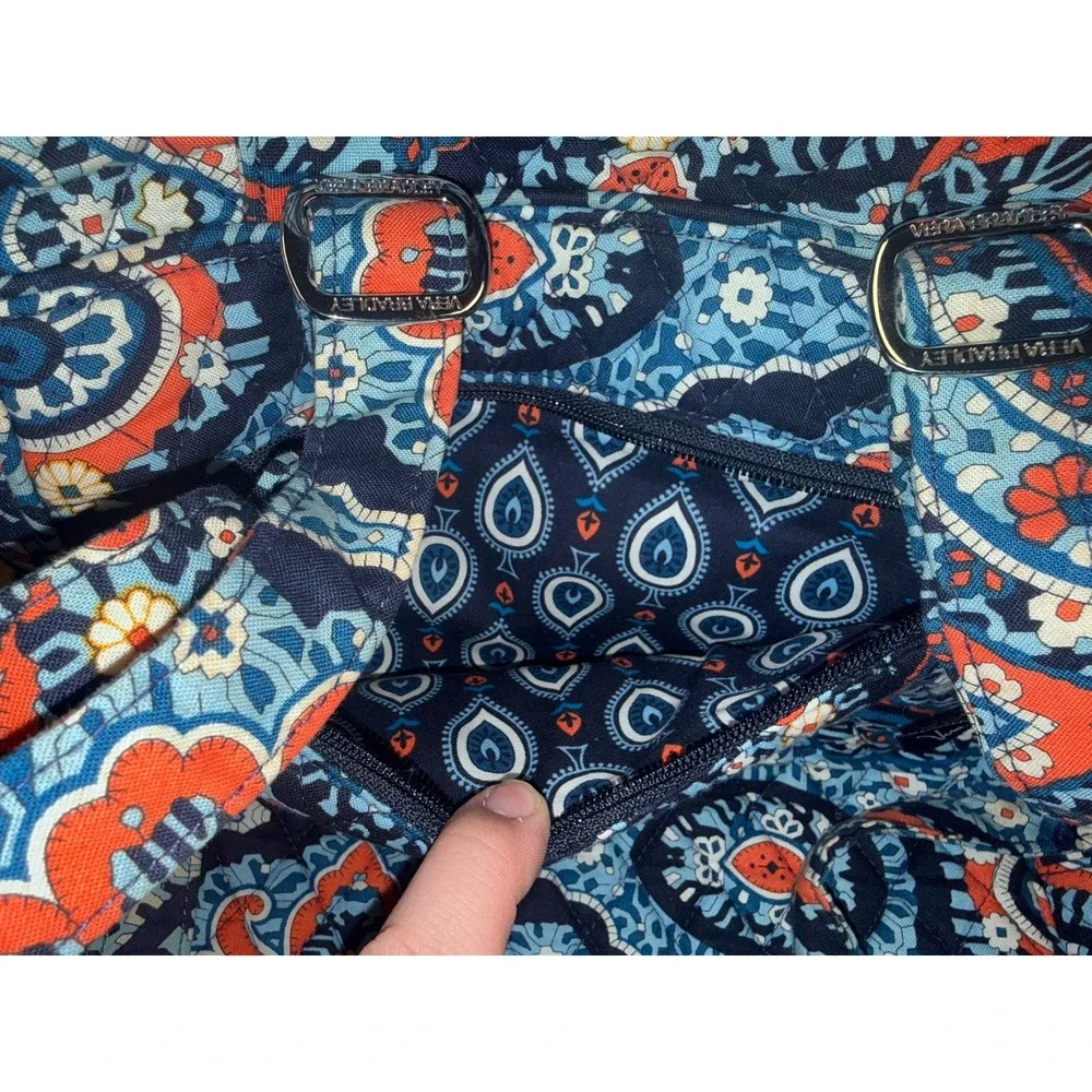 Vera Bradley Blue Lagoon Quilted Cotton Backpack Navy Blue Orange Floral Bag
